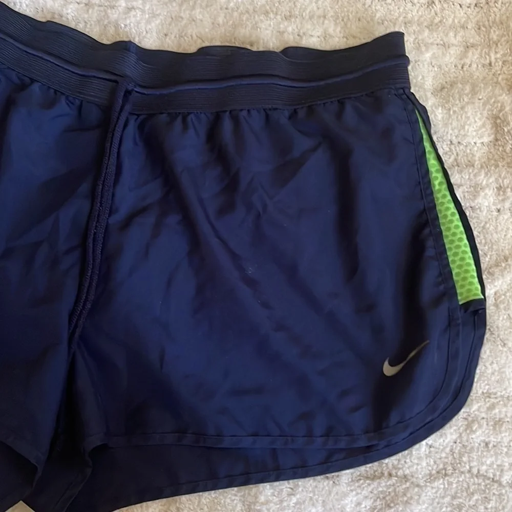 Nike Dri Fit Running Athletic Women medium Navy Green Inner Liner Pull On Short - Picture 2 of 11